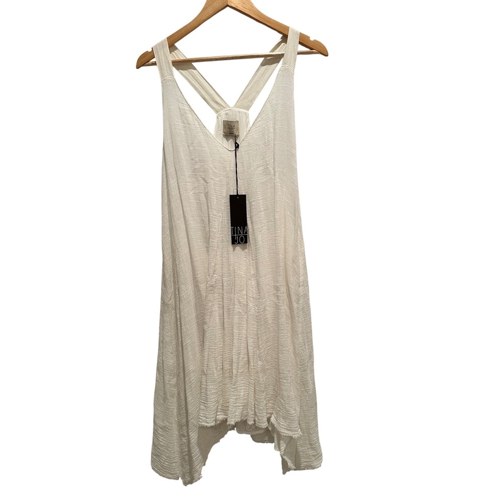 Tina Jo White Gauze Cotton Swing Dress Tunic‎ Medium NWT Boho Lagenlook Made USA